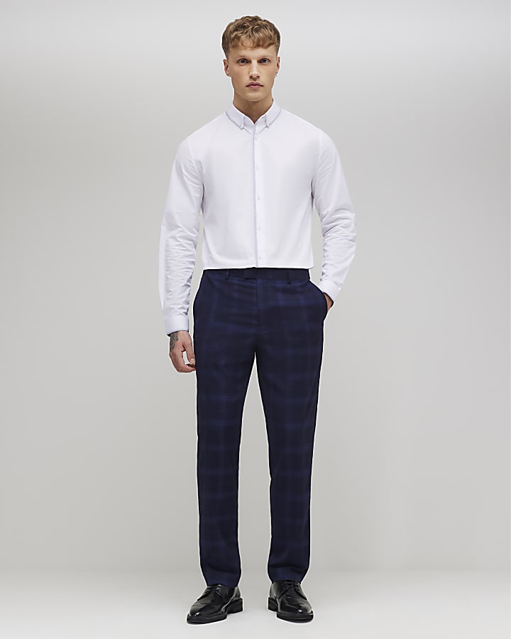 River Island White Slim Fit Check Trim Shirt