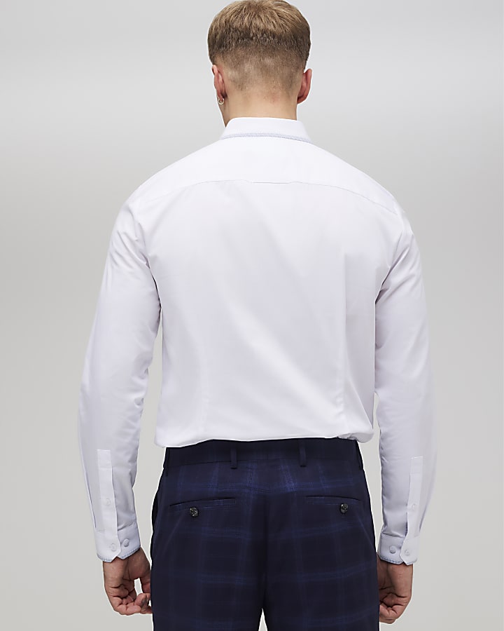 River Island White Slim Fit Check Trim Shirt