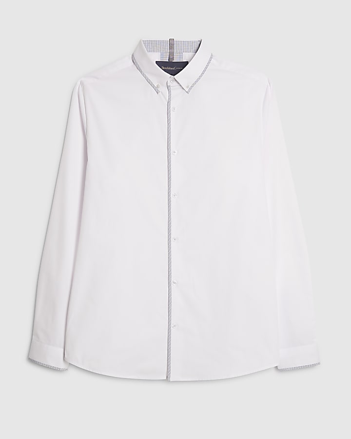 river island White Slim Fit Check Trim Shirt