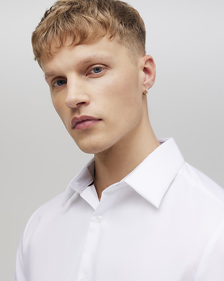 River Island White Slim Fit Contrast Trim Shirt