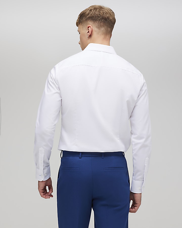 River Island White Slim Fit Contrast Trim Shirt