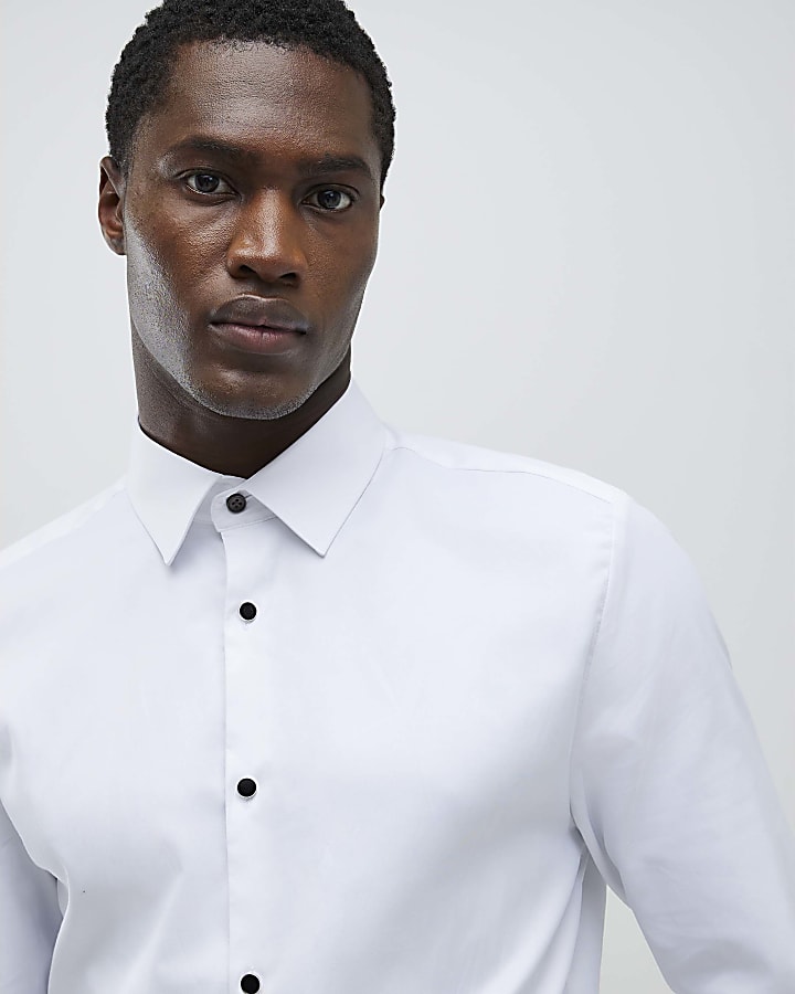 River Island White Slim Fit Double Cuff Shirt