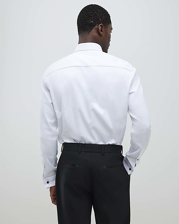 River Island White Slim Fit Double Cuff Shirt