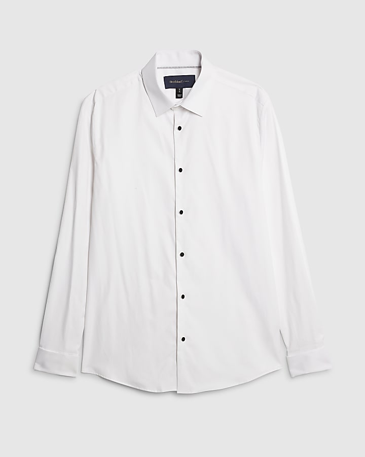 river island White Slim Fit Double Cuff Shirt