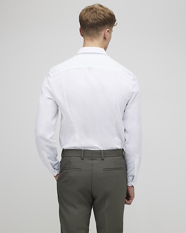 River Island White Slim Fit Floral Trim Shirt