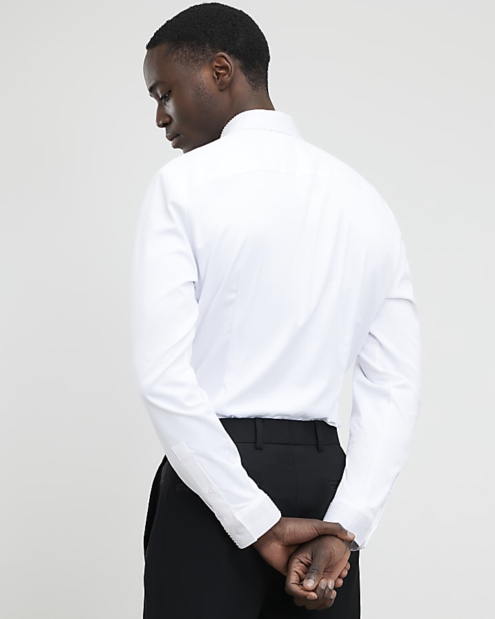 River Island White Slim Fit Glitter Collar Shirt