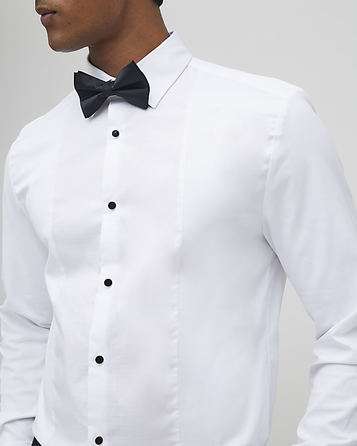 River Island White Slim Fit Pique Formal Shirt
