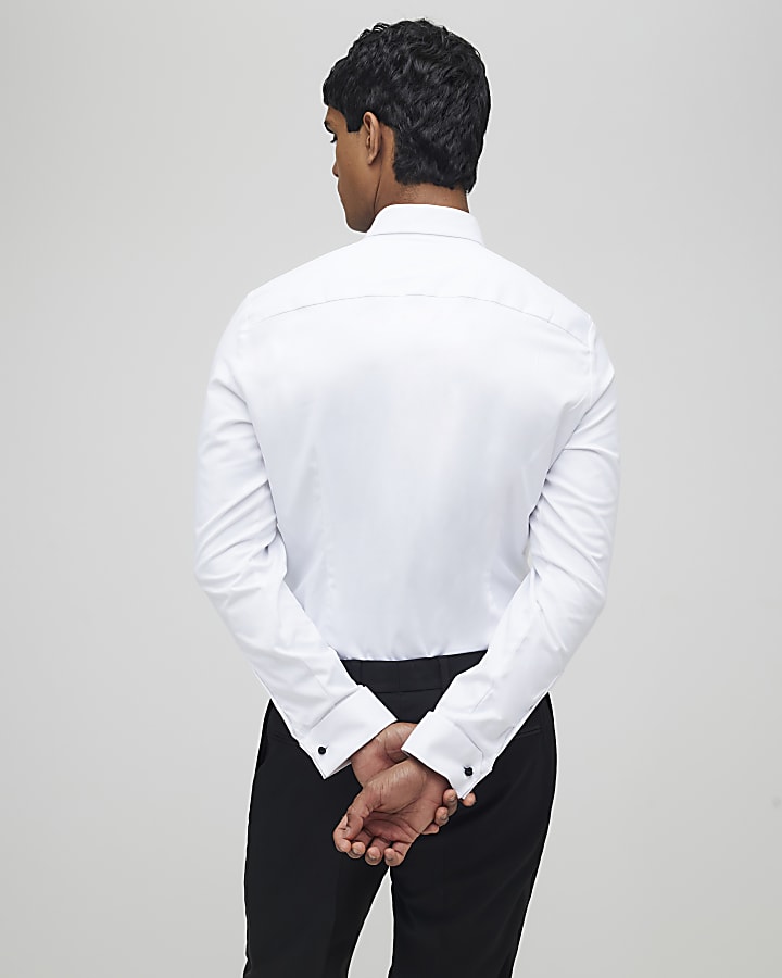River Island White Slim Fit Pique Formal Shirt