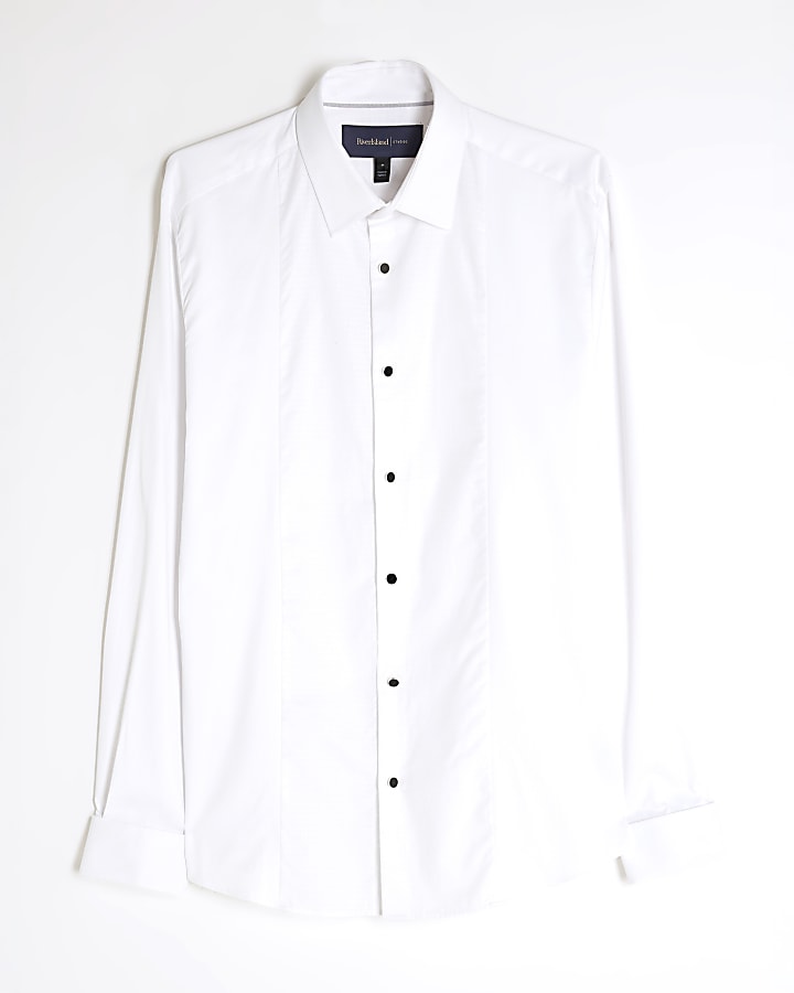 river island White Slim Fit Pique Formal Shirt