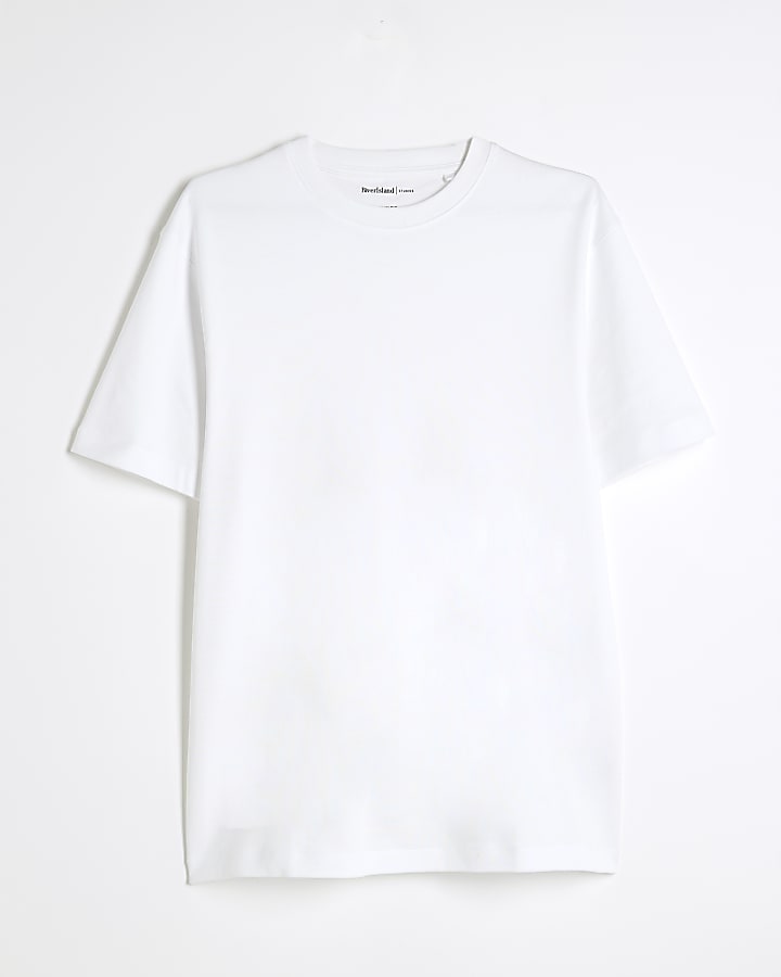 river island White Slim Fit Short Sleeve T-Shirt