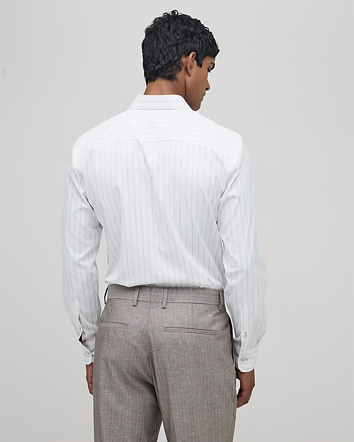 river island White Slim Fit Taupe Stripe Shirt