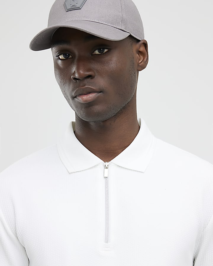 River Island White Slim Fit Textured Polo Shirt