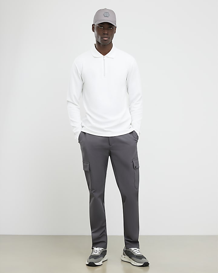 River Island White Slim Fit Textured Polo Shirt