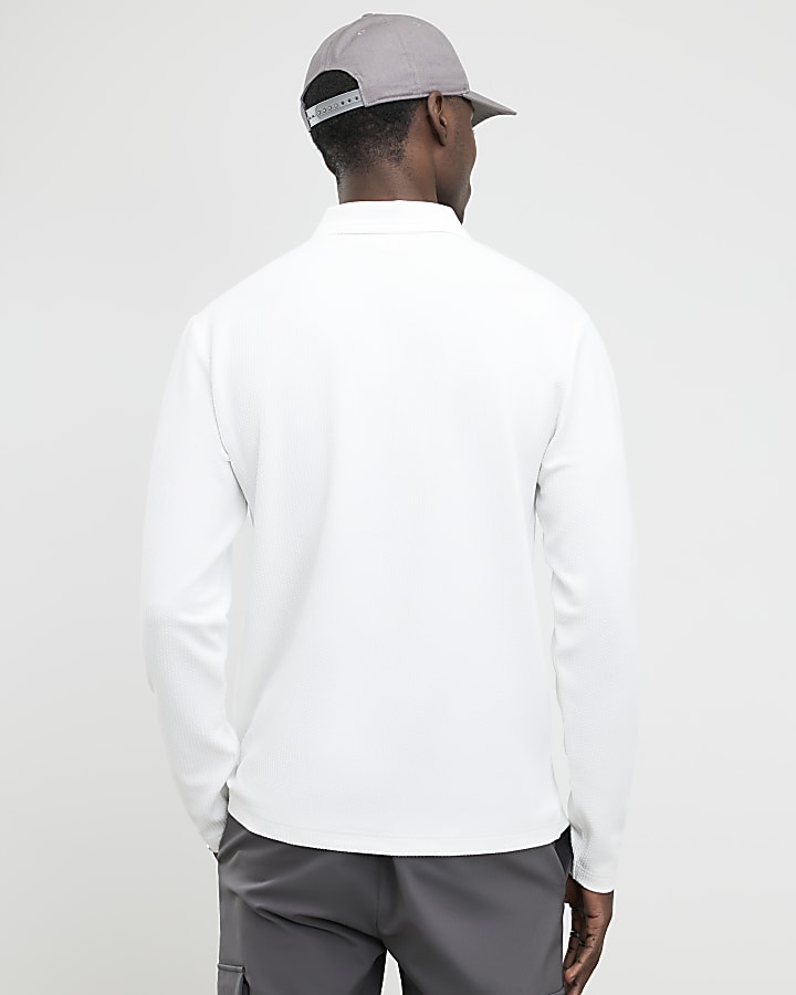 River Island White Slim Fit Textured Polo Shirt
