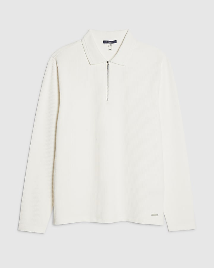 river island White Slim Fit Textured Polo Shirt