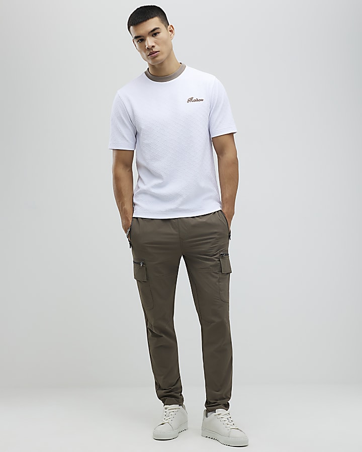 River Island White Slim Fit Textured T-Shirt