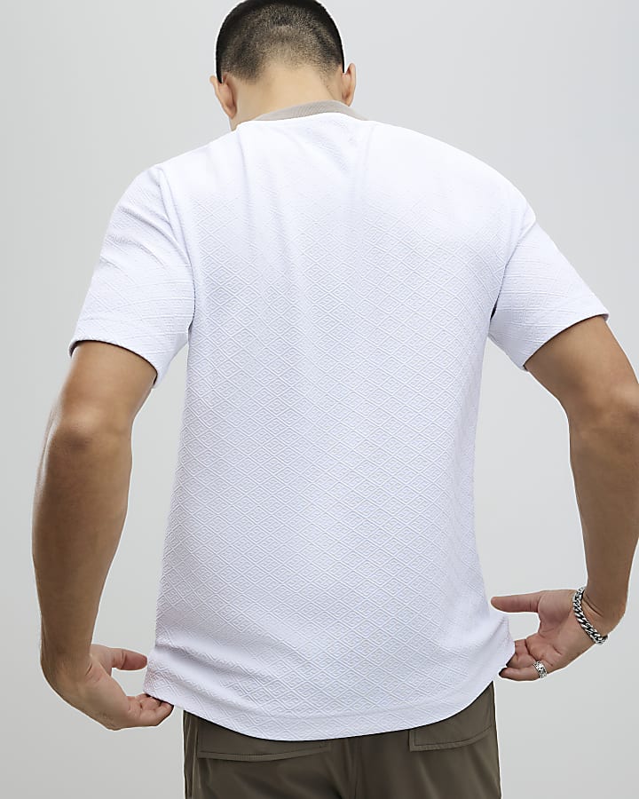 River Island White Slim Fit Textured T-Shirt