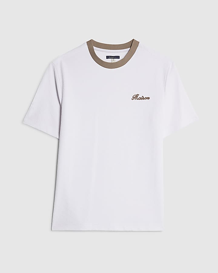 river island White Slim Fit Textured T-Shirt