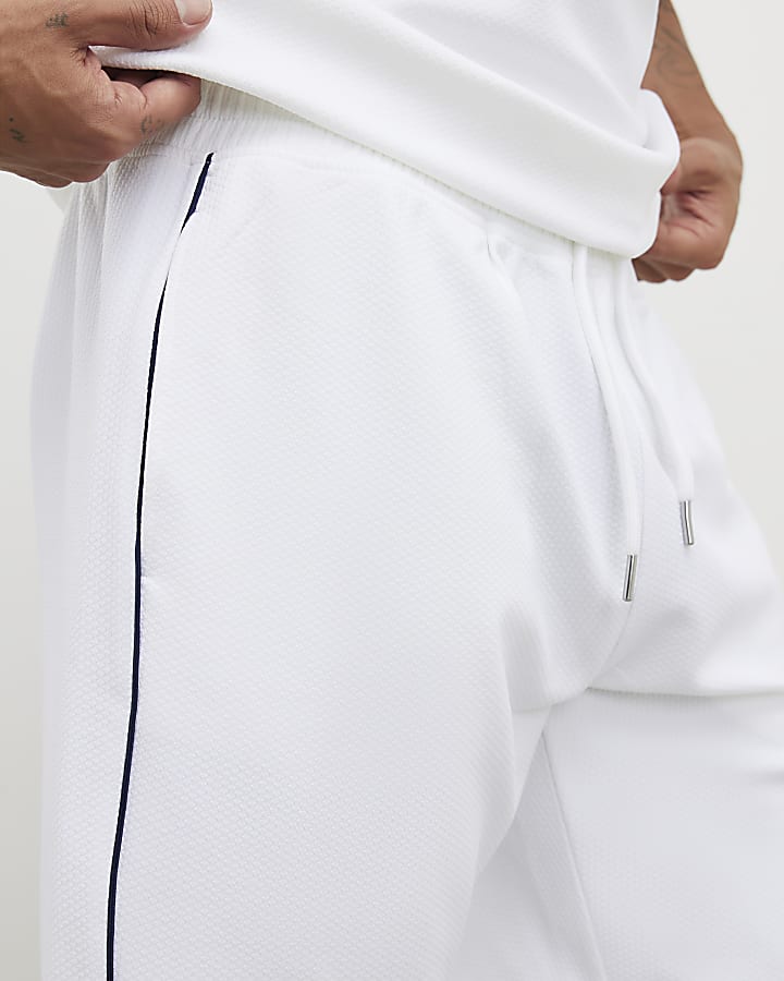 River Island White Slim Fit Textured Tipped Shorts