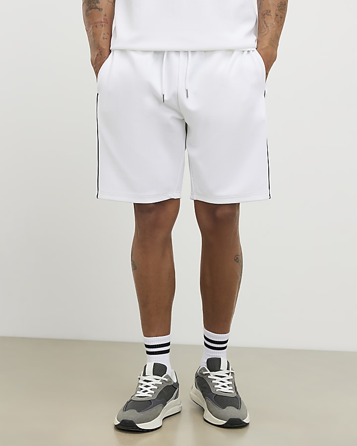 River Island White Slim Fit Textured Tipped Shorts