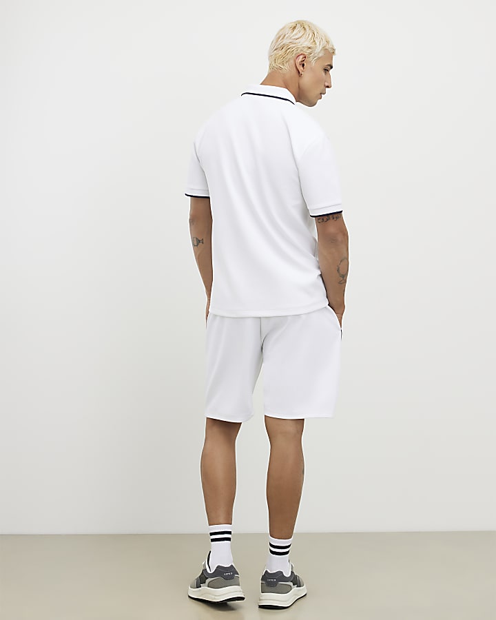 River Island White Slim Fit Textured Tipped Shorts