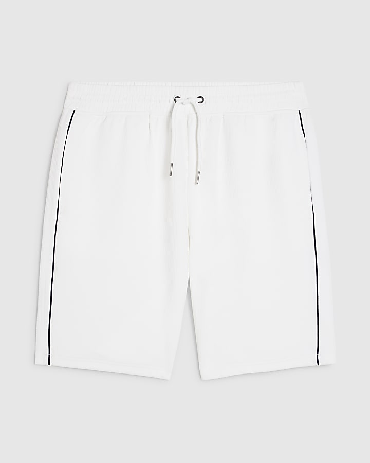 river island White Slim Fit Textured Tipped Shorts