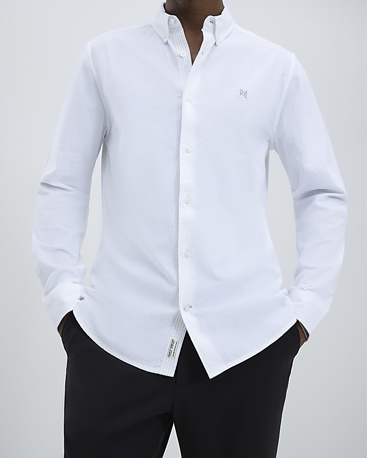 River Island White Slim Fit Washed Shirt