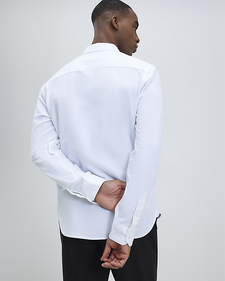 River Island White Slim Fit Washed Shirt
