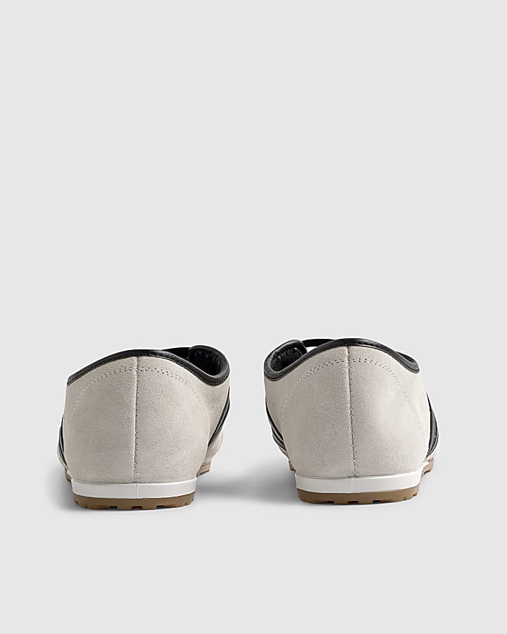 River Island White Suede Double Strap Flat Shoes