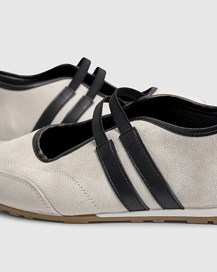 River Island White Suede Double Strap Flat Shoes