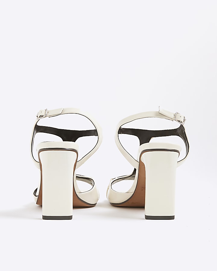 River Island White T Bar Block Heel Sandals