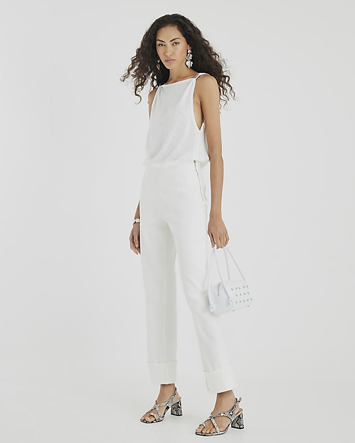 River Island White Turn Up Slim Leg Jeans