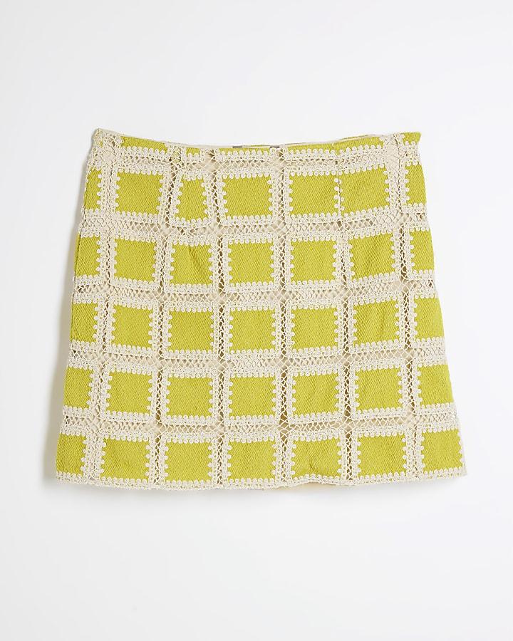 river island Yellow Crochet Detail Mini Skirt