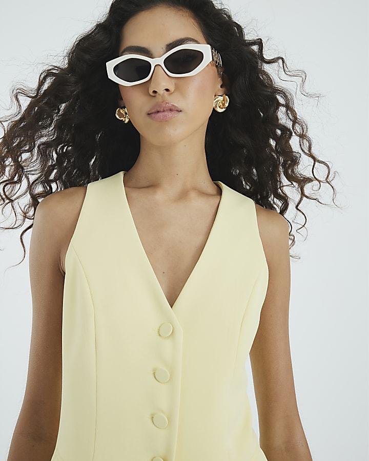 River Island Yellow Fitted Longline Waistcoat