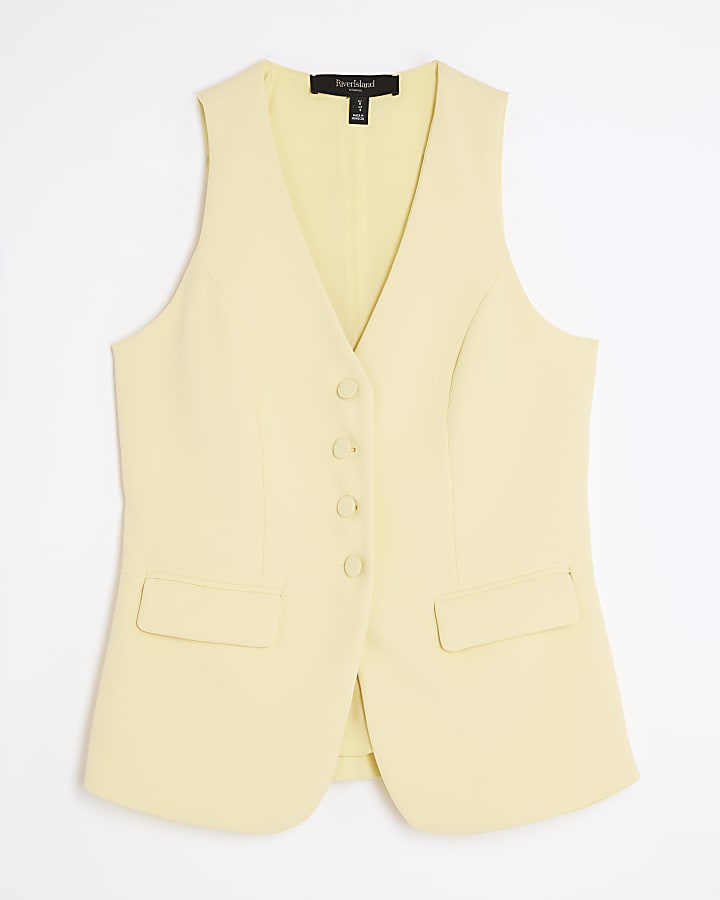 river island Yellow Fitted Longline Waistcoat