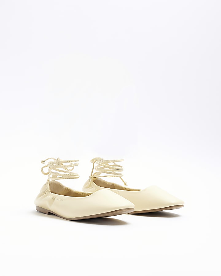 River Island Yellow Tie Up Ballet Pumps