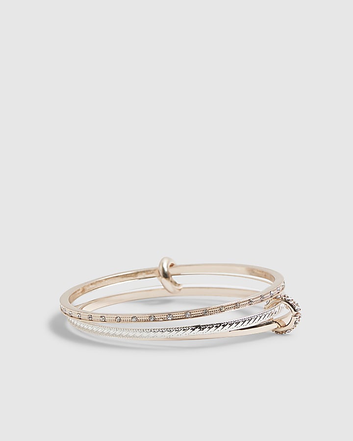 River Island Rose Gold And Silver Linked Stacking Bangle