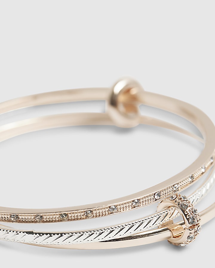 River Island Rose Gold And Silver Linked Stacking Bangle