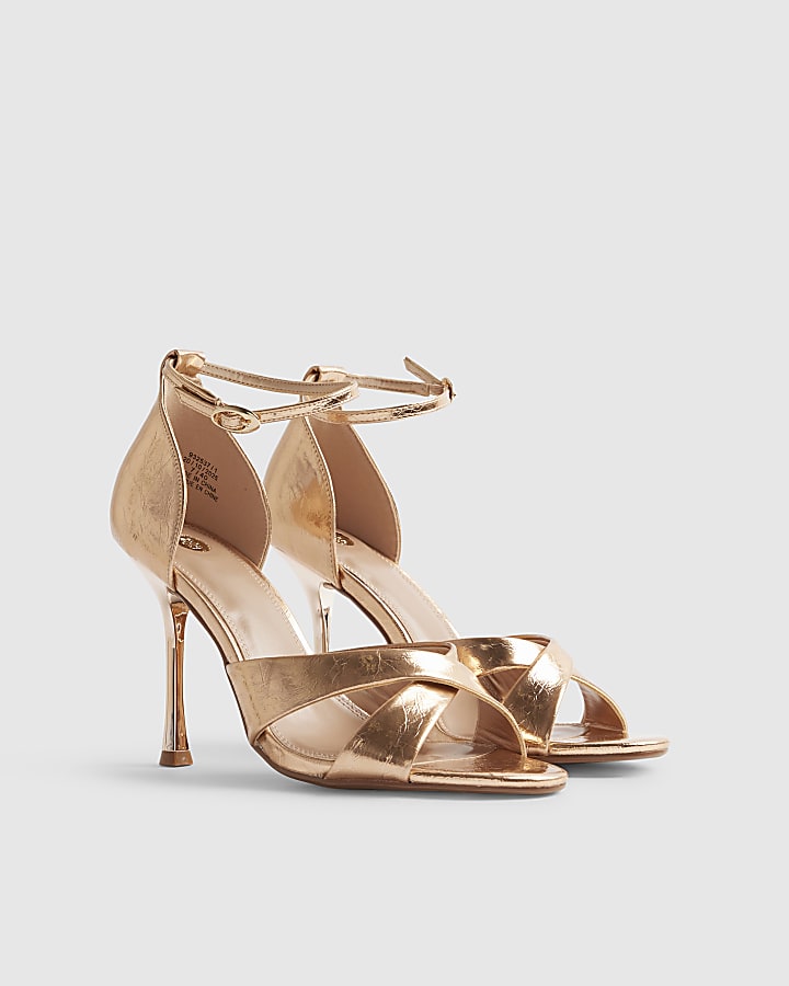 River Island Rose Gold Cross Over Strap Heeled Sandals