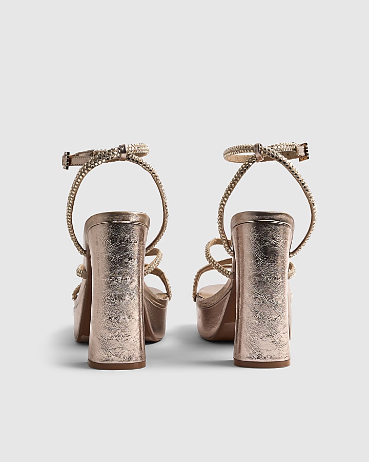 River Island Rose Gold Diamante Platform Heeled Sandals