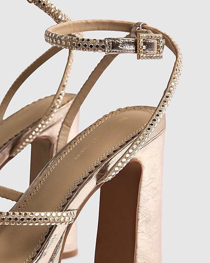 river island Rose Gold Diamante Platform Heeled Sandals