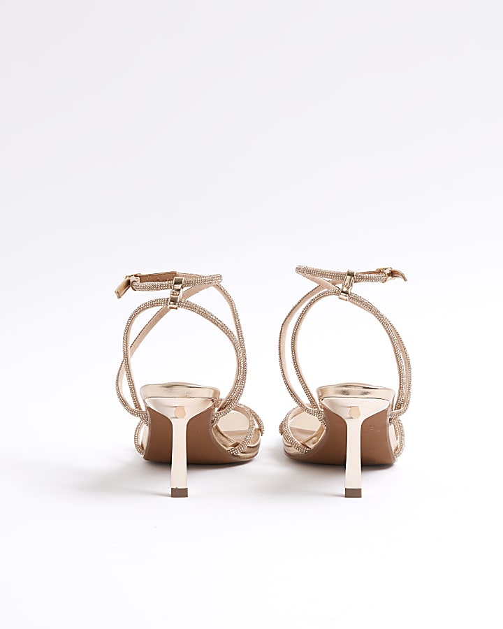 River Island Rose Gold Diamante Strappy Heeled Sandals