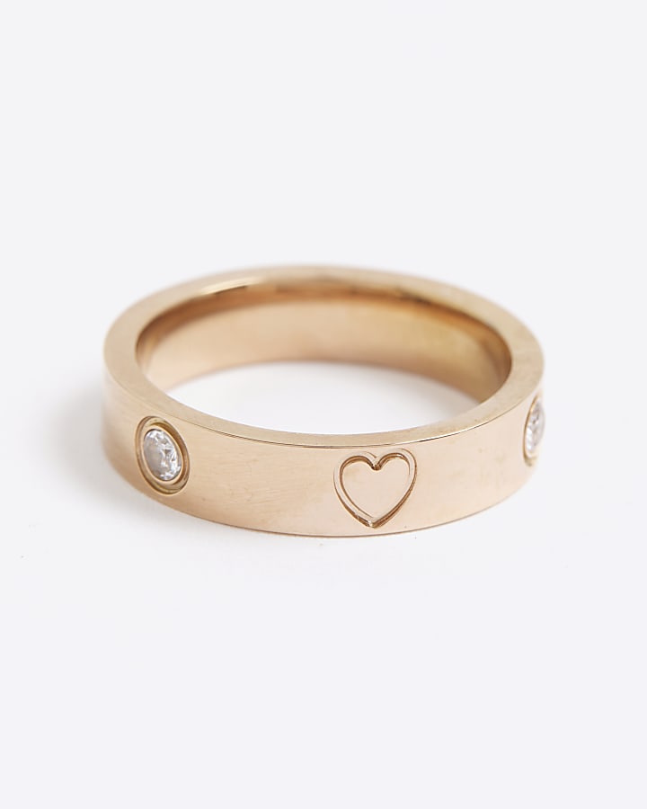 River Island Rose Gold Stainless Steel Diamante Ring