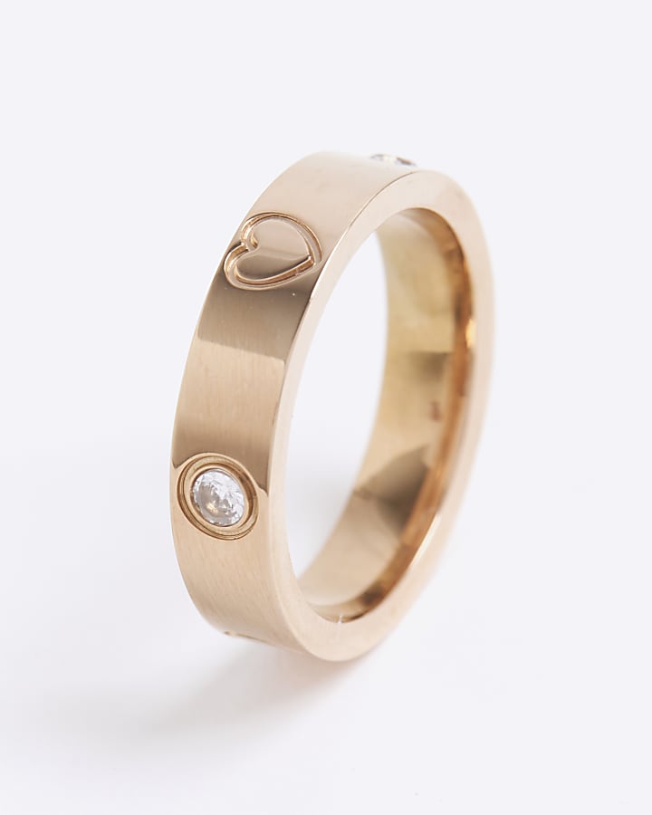 River Island Rose Gold Stainless Steel Diamante Ring