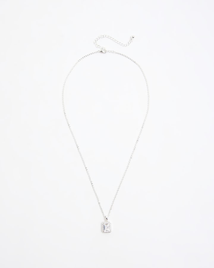 River Island Silver Diamond Stimulant Pendant Necklace