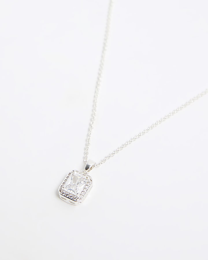 River Island Silver Diamond Stimulant Pendant Necklace
