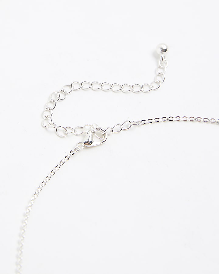river island Silver Diamond Stimulant Pendant Necklace