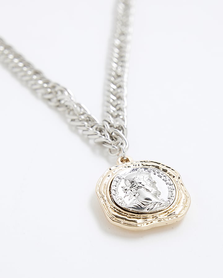 River Island Silver Metal Multi Beaded Coin Necklace