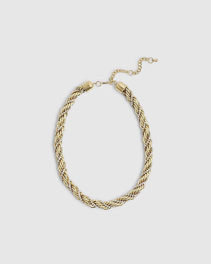 River Island Silver Mixed Metal Twist Rope Collar Necklace