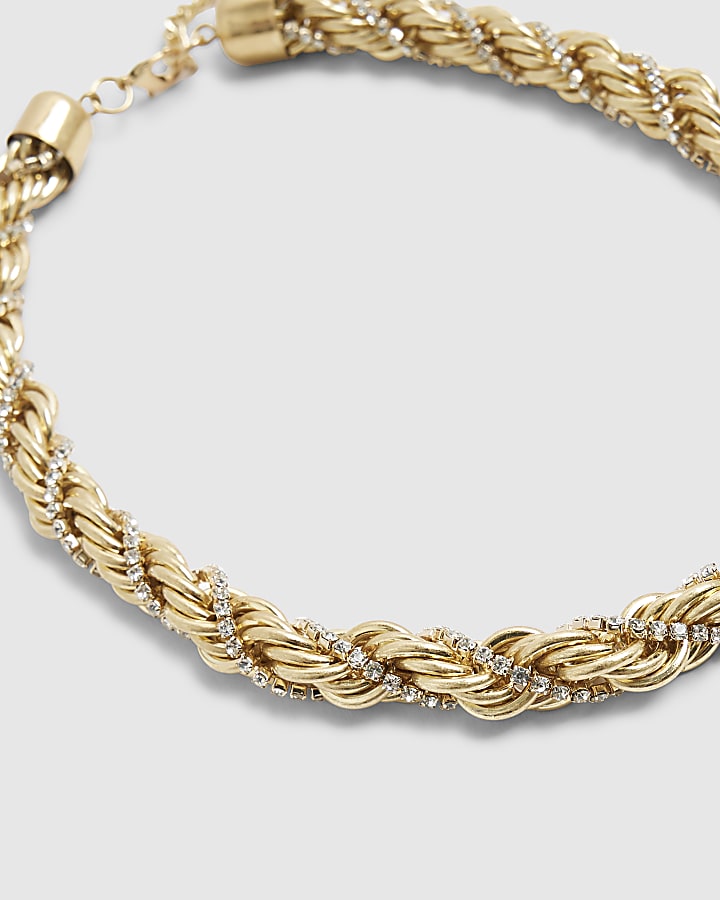 River Island Silver Mixed Metal Twist Rope Collar Necklace